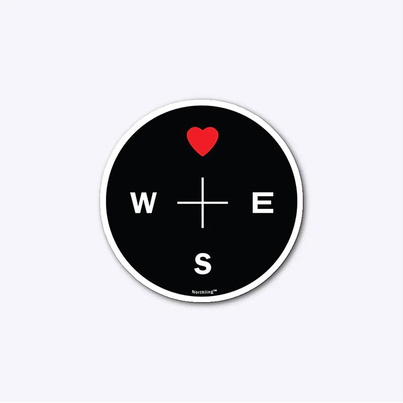 Round sticker with heart compass design created by Northling the outdoor clothing and accessory brand.jpg
